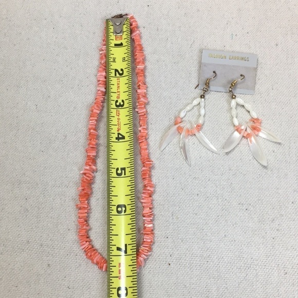 Coral colored Shell chip Necklace and earring set - Picture 3 of 8
